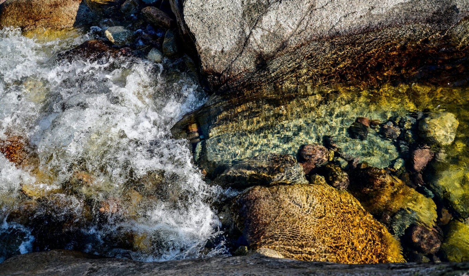 a close up of a river with rocks and water